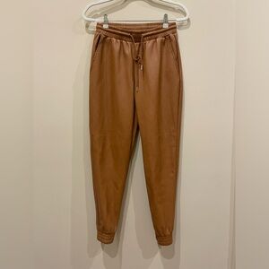 Bagatelle Collection Tan Faux Leather Joggers, Size XS